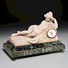 French terra-cotta and marble figural mantel clock