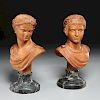 Pair Italian Neoclassic carved wood busts