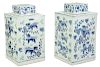 Pair Chinese Square Blue And White Urns