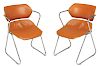 Pair Hugh Acton Orange Leather Stacking Chairs