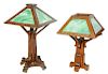 Two Arts and Crafts Slag Glass Library Lamps