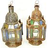 Pair of Antique Moroccan Metal and Glass Lanterns