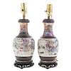 Pair Chinese Export Famille Rose vase lamps