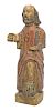 A Continental Carved and Polychrome Decorated Ecclesiastical Figure, Height 15 3/4 inches.