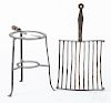 Wrought iron kettle stand, etc.