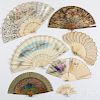 Seven hand fans, most 19th c., with bone handles.