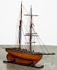 Wooden sail ship model, 20th c., 35" h., 33" l.