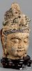 Chinese painted cast iron Buddha head, 15" h.