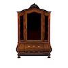A DEUTCH STYLE VENEERED WOOD AND MARQUETRY BOMBÉ SHOWCASE, 19TH CENTURY. 