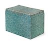 A Turquoise Vinyl-Clad Storage Bench Height 17 x width 25 x depth 15 inches.