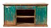 A Rustic Green-Painted Cabinet Height 39 x width 80 x depth 22 inches.