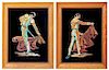 A Pair of Velvet Paintings Depicting Bullfighters Height overall 19 x width 15 1/2 inches.