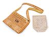 A Woven Camel Cigarette Wrapper Satchel and Trivet Width of satchel 10 1/2 inches.
