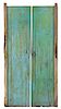 A Pair of Turquoise Painted Doors Height 85 1/4 x width 23 inches.