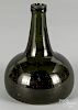 Blown olive glass squat bottle, ca. 1800, 7" h.