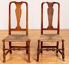 Pair of Queen Anne rush seat dining chairs