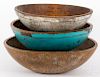 Three painted turned wood bowls