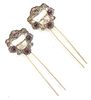 Two Gilt Metal and Ruby Glass Mounted Double Prong Hairpins, Length 4 1/8 inches.
