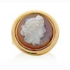 CARVED HARDSTONE CAMEO & YELLOW GOLD RING