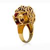 ENAMELED YELLOW GOLD LION HEAD RING
