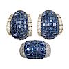INVISIBLY SET SAPPHIRE & DIAMOND YELLOW GOLD EARRING & RING SUITE