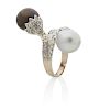 PEARL, DIAMOND & WHITE GOLD BYPASS RING
