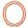 THREE-STRAND PEARL & CORAL BEAD NECKLACE
