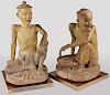 PAIR- ASIAN CARVED AND POLYCHROME WOOD ASCETIC