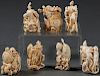SEVEN CHINESE CARVED IVORY SNUFF BOTTLES