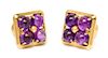 * A Pair of Yellow Gold and Amethyst Cufflinks, 15.50 dwts.