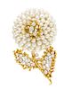 An 18 Karat Bicolor Gold, Diamond and Cultured Pearl Flower Motif Brooch, Kurt Wayne, 25.15 dwts.