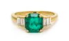 An 18 Karat Yellow Gold, Emerald and Diamond Ring, 3.20 dwts.