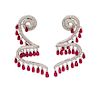 A Pair Rhodium Plated Gold, Ruby and Diamond Earrings, 15.80 dwts.