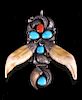 Navajo Bear Tooth Turquoise & Coral Silver Pendant