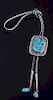 Signed Navajo Red Mtn. Turquoise & Silver Bolo Tie
