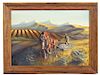 G.C. Wentworth Plowing Fields Oil Painting c. 1967