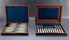 2 19th C Silver & Faux Ivory Utensil Sets in Cases