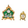 Two Antique Bronze and Enameled Miniature Clocks
