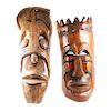 Lote de máscaras decorativas. México, siglo XX. Elaboradas en corteza de árbol talladas, entintadas y laqueadas.Pzs:2