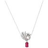 A ruby and diamonds 14K white gold and palladium silver necklace.