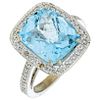 An aquamarine and diamond 18K white gold ring.