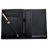 MONTBLANC leather card holder/note holder and resin ballpoint pen.