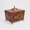 Regency Style Gilt Decorated Scarlet Ground Tôle Wood Bin and Cover