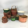 Nine Painted and Stave-constructed Buckets and Measures