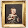 American School, 19th Century  Portrait of a Child with an Apple