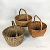 Three Woven Splint Handled Baskets
