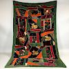 Velvet Crazy Quilt with Cats and Flowers