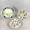 Six Transfer-decorated Spatterware Dinner Plates and a Charger