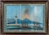 Framed Gouache on Paper of the Eruption of Mt. Vesuvius