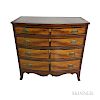 Federal-style Mahogany and Maple Veneer Bow-front Chest of Drawers